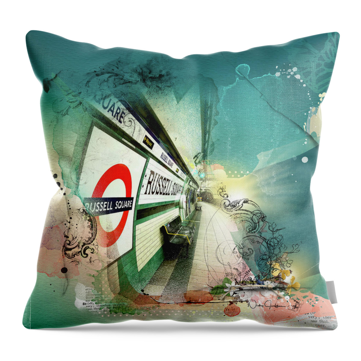 London Throw Pillow featuring the digital art Russell Square Station by Nicky Jameson