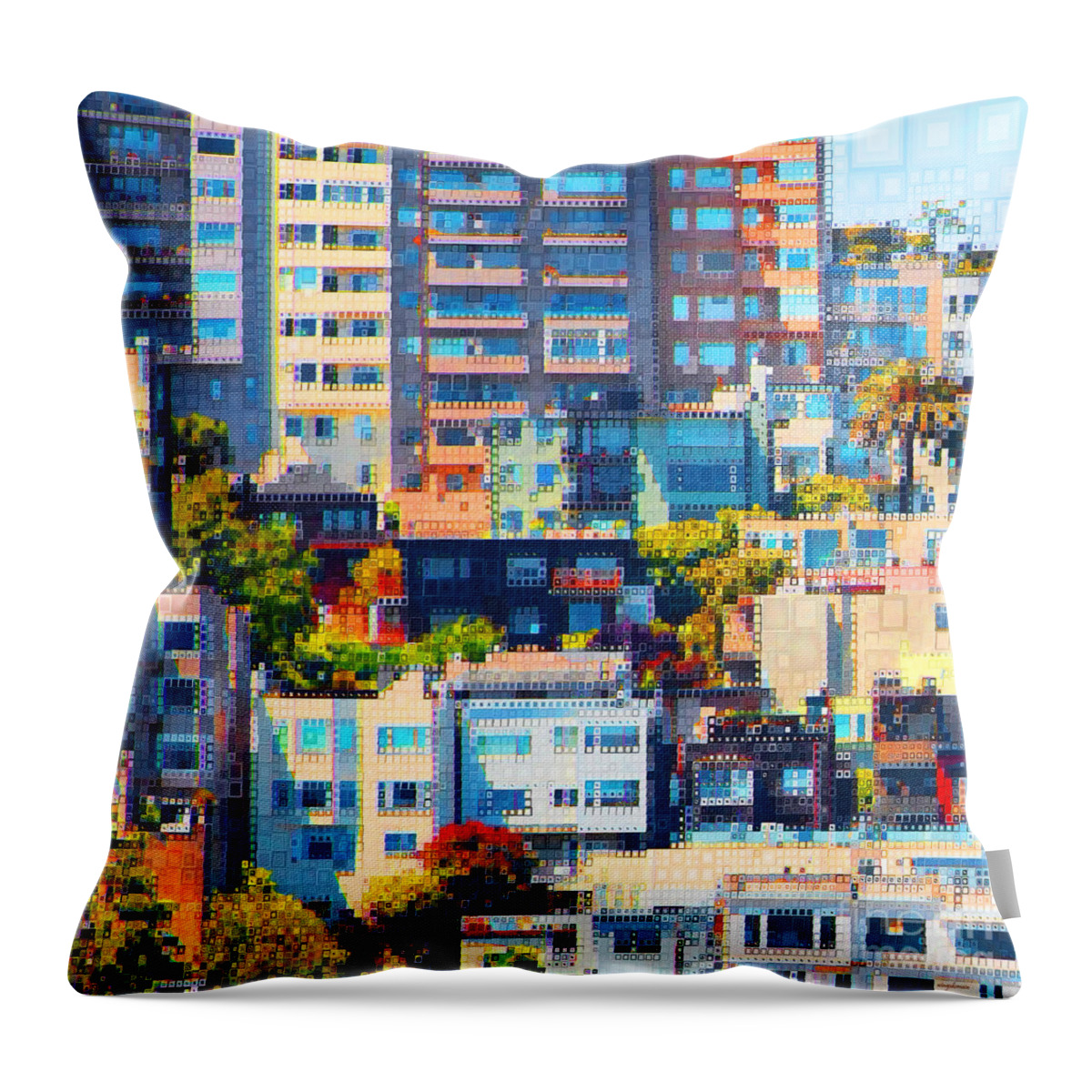 Wingsdomain Throw Pillow featuring the photograph Russian Hill San Francisco Painterly Squares R520 20200222 square by Wingsdomain Art and Photography