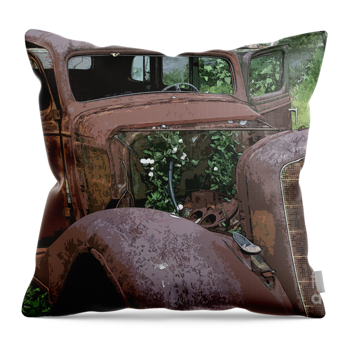 Rusted Throw Pillow featuring the photograph Rusted But With Flowers by Neala McCarten