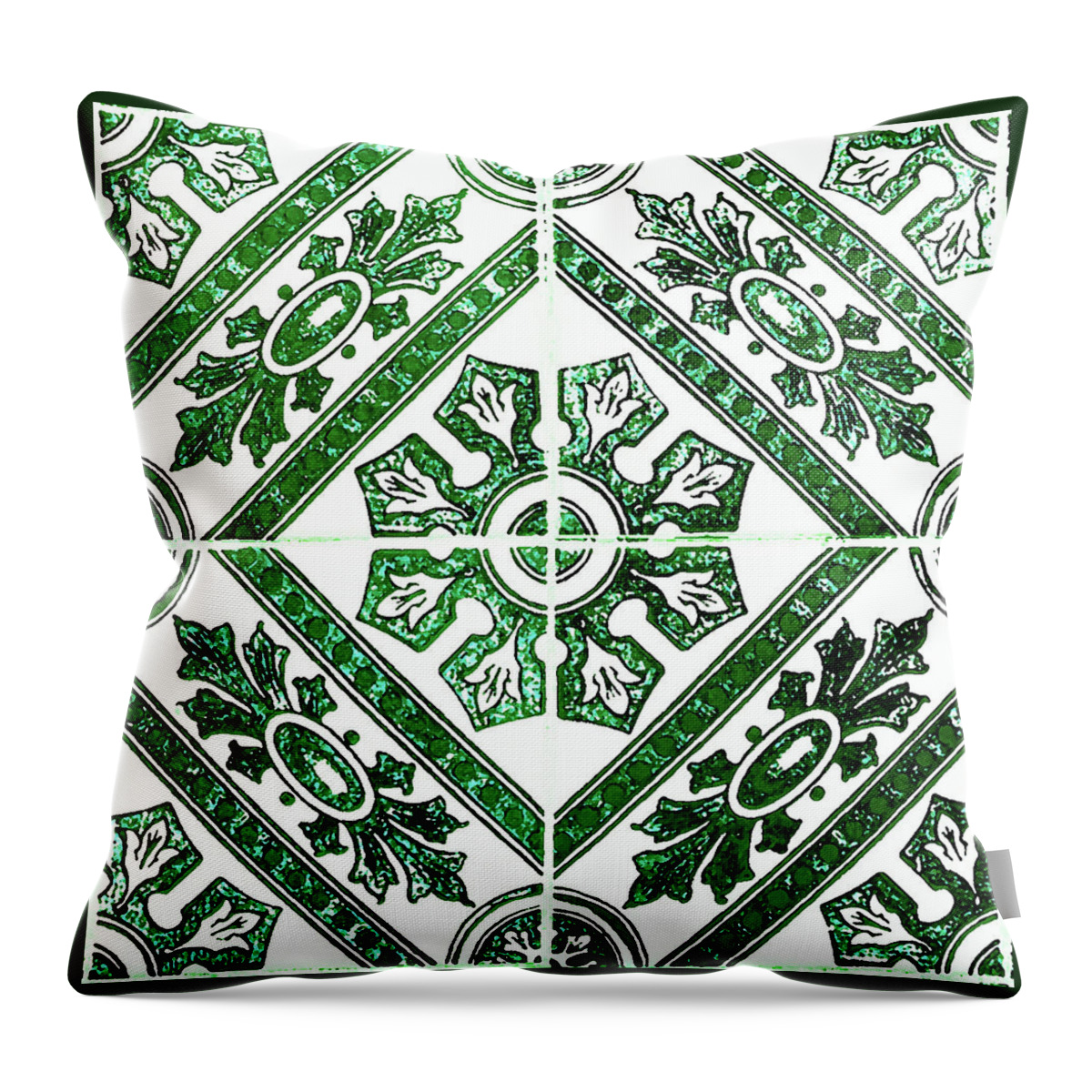Green Tiles Throw Pillow featuring the digital art Rustic Green Tiles Mosaic Design Decorative Art by Irina Sztukowski