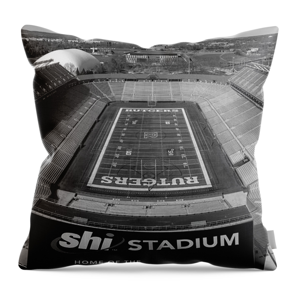 Rutgers Throw Pillow featuring the photograph Rutgers NJ Football Stadium III BW by Susan Candelario