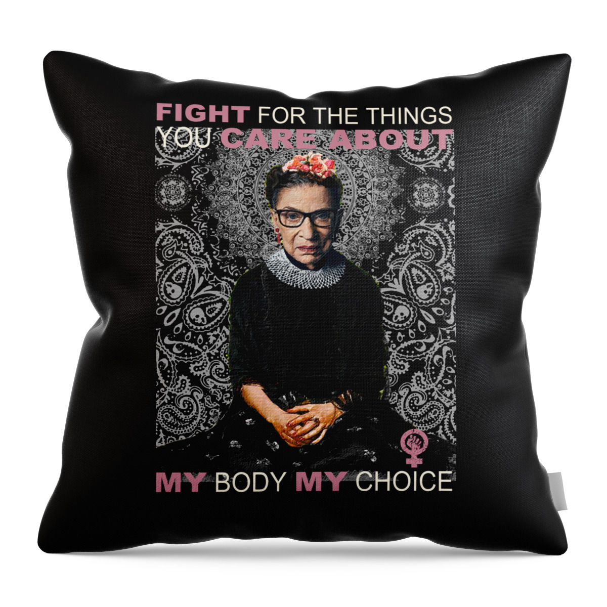 Reproductive Throw Pillow featuring the painting Ruth Bader Ginsburg RBG Pro Choice My Body My Choice Feminist Frida by Tony Rubino