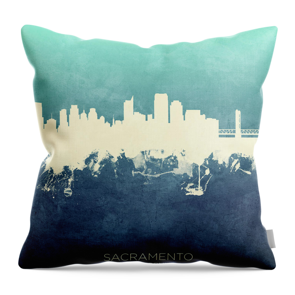 Sacramento Throw Pillow featuring the digital art Sacramento California Skyline #35 by Michael Tompsett