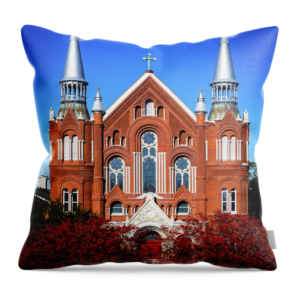 Augusta Throw Pillow featuring the photograph Sacred Heart Cultural Center in the Fall - Augusta GA by Sanjeev Singhal