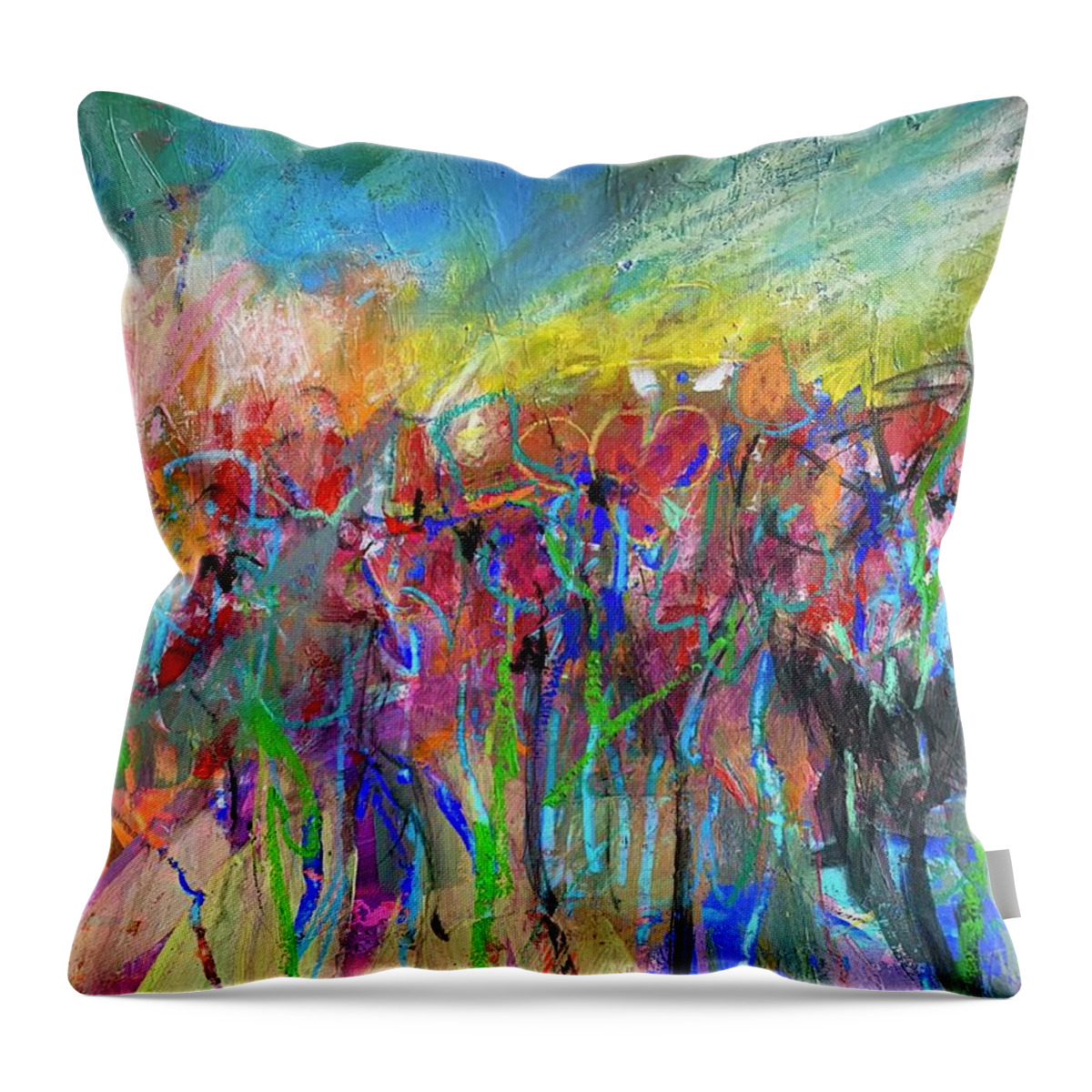 Abstract Throw Pillow featuring the painting Safe In My Garden by Bonny Butler