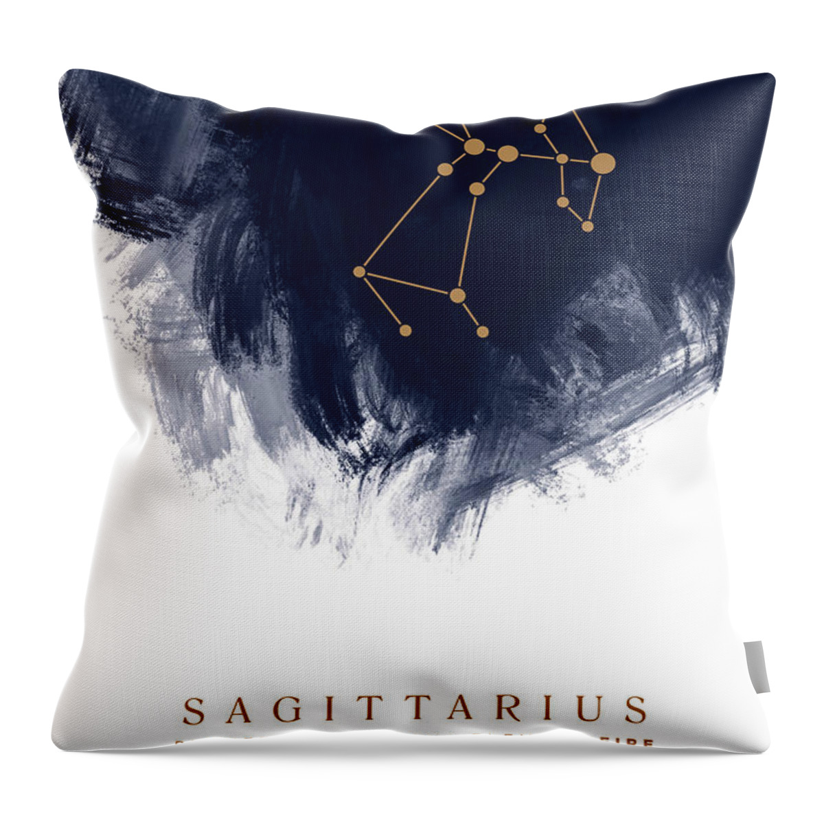 Sagittarius Throw Pillow featuring the mixed media Sagittarius Zodiac Sign - Minimal Print - Zodiac, Constellation, Astrology, Good Luck, Sky - Blue by Studio Grafiikka