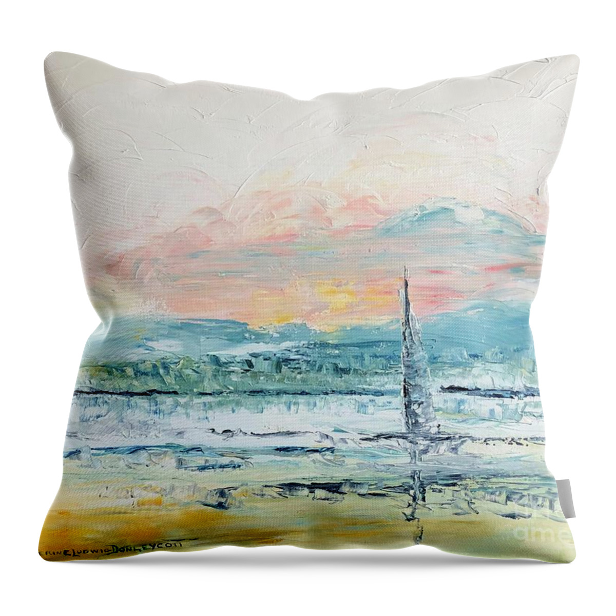 Seascape Throw Pillow featuring the painting Sail Away Home by Catherine Ludwig Donleycott