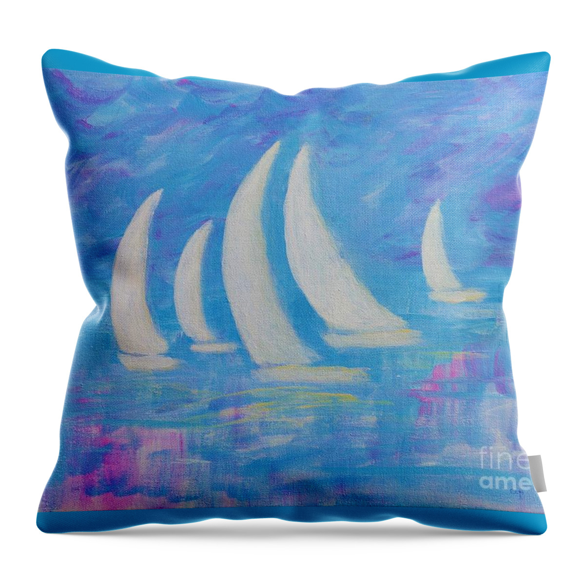 Sailboats Throw Pillow featuring the painting Sail Away by Irene Czys