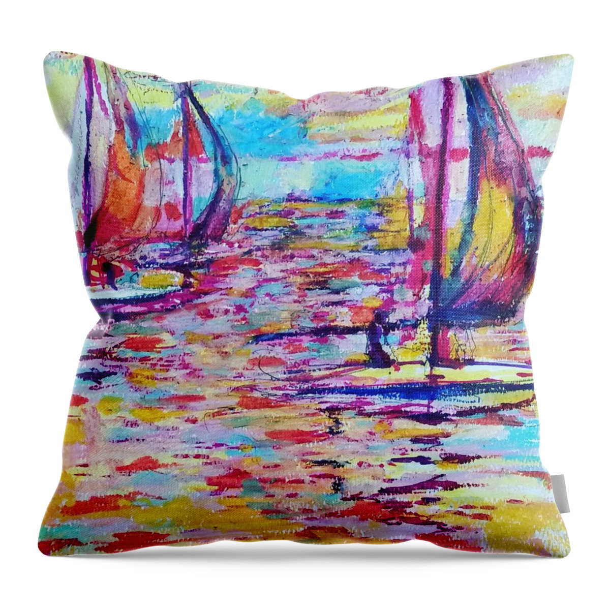 Nautical Throw Pillow featuring the painting Sail Away by Linette Childs