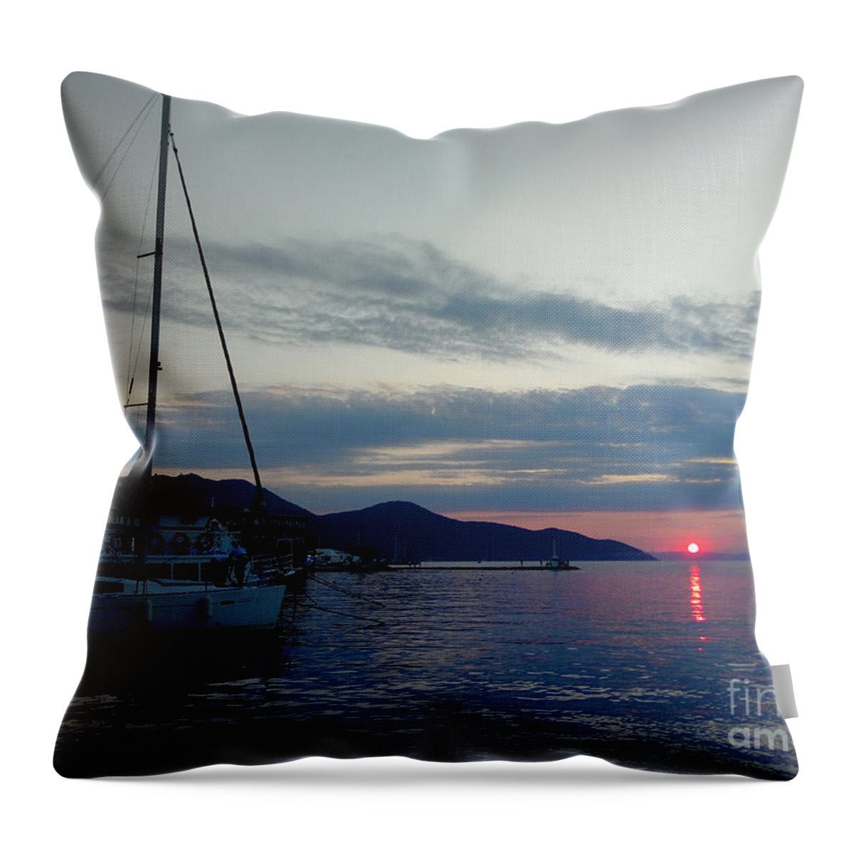 Sailboat Throw Pillow featuring the photograph Sailboat at Sunset by Leonida Arte