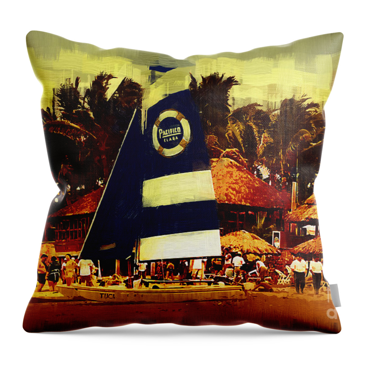 Mazatlan Throw Pillow featuring the digital art Sailboat At The Resort by Kirt Tisdale