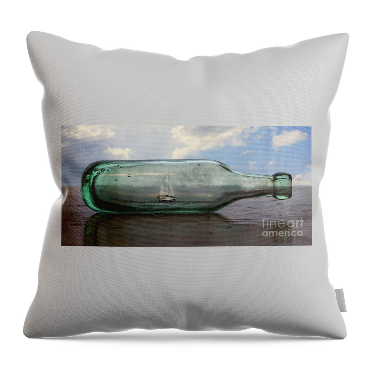 Sailboat Throw Pillow featuring the digital art Sailboat in a Bottle by Phil Perkins