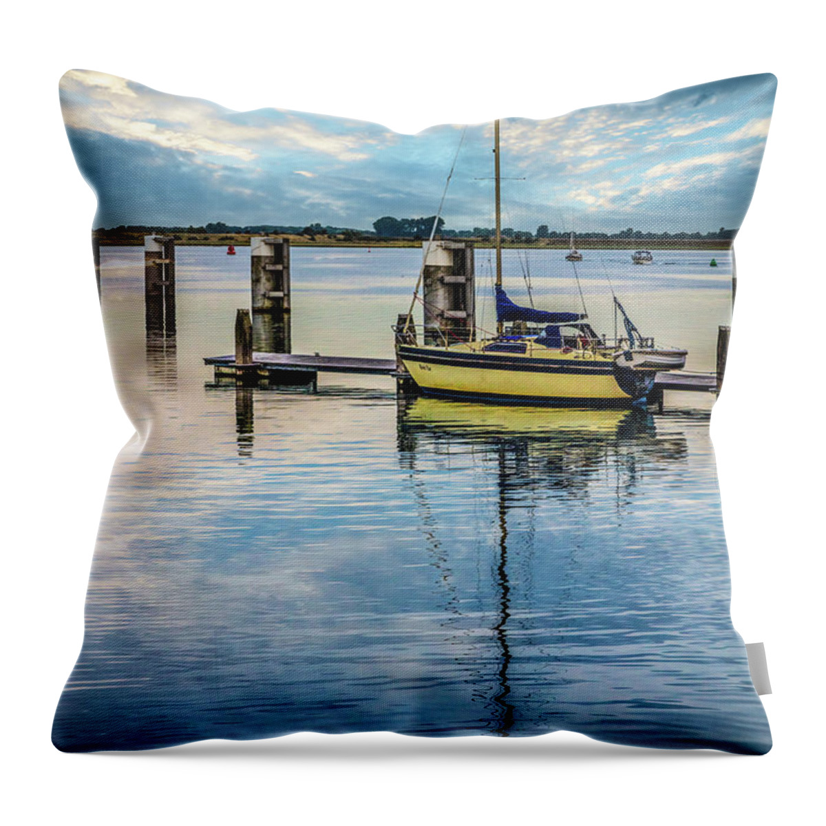 Boats Throw Pillow featuring the photograph Sailboat in a Peaceful Harbor by Debra and Dave Vanderlaan