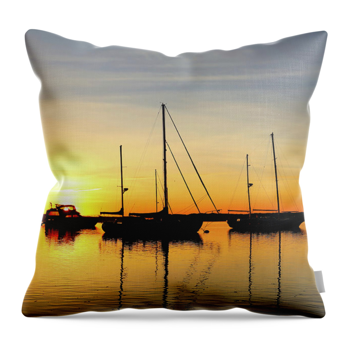 Morro Bay Throw Pillow featuring the photograph Sailboat Sunset by Vivian Krug Cotton