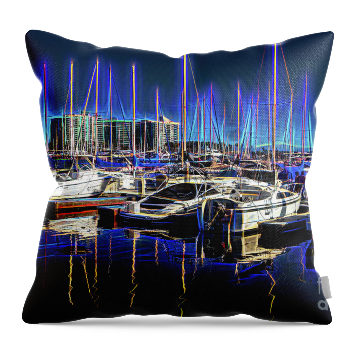 Sailboats Throw Pillow featuring the photograph Sailboats in Night Glow by Roslyn Wilkins
