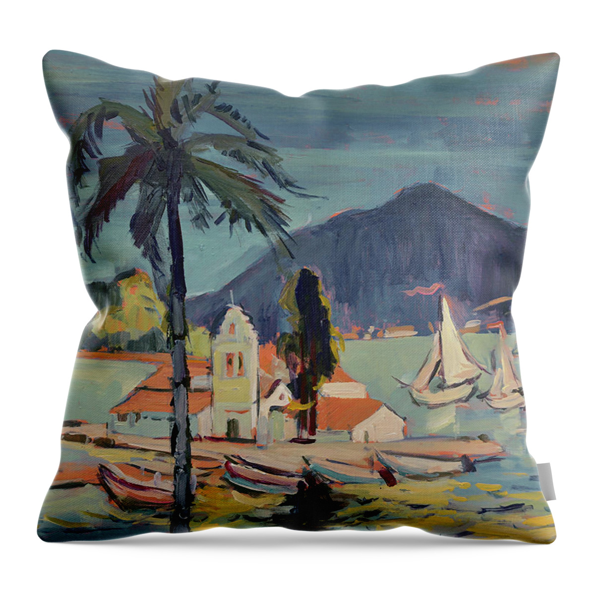 Corfu Throw Pillow featuring the painting Sailing around Corfu by Nop Briex