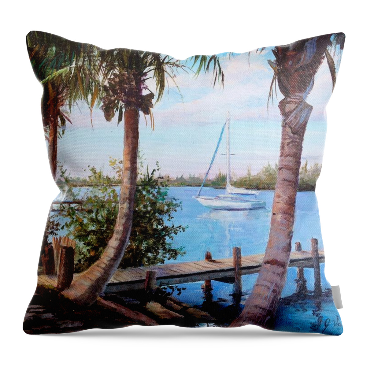Palm Trees Throw Pillow featuring the painting Sailing on the Indian River by Judy Rixom