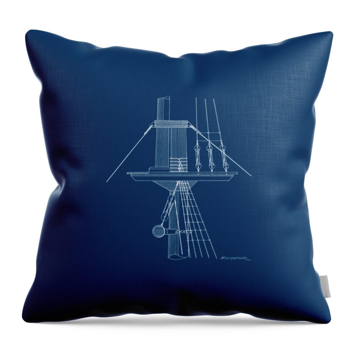 Sailing Vessels Throw Pillow featuring the drawing Sailing ship lookout - crow's nest - blueprint by Panagiotis Mastrantonis