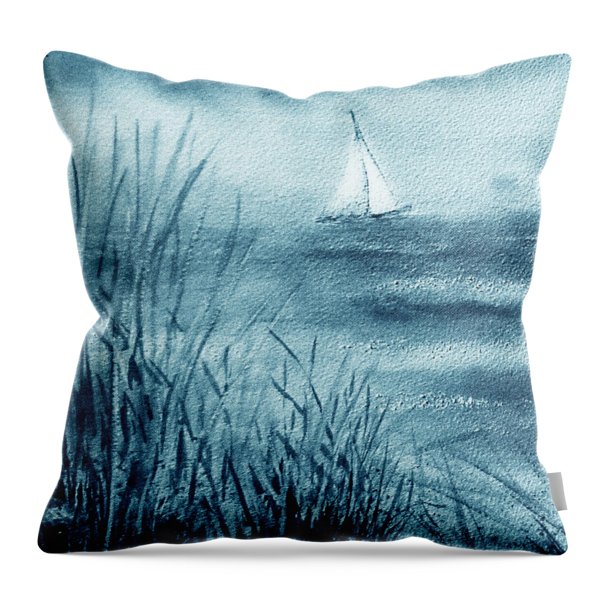 Indigo Throw Pillow featuring the painting Sailing To Peaceful Harbor Beach House Blue Decor by Irina Sztukowski