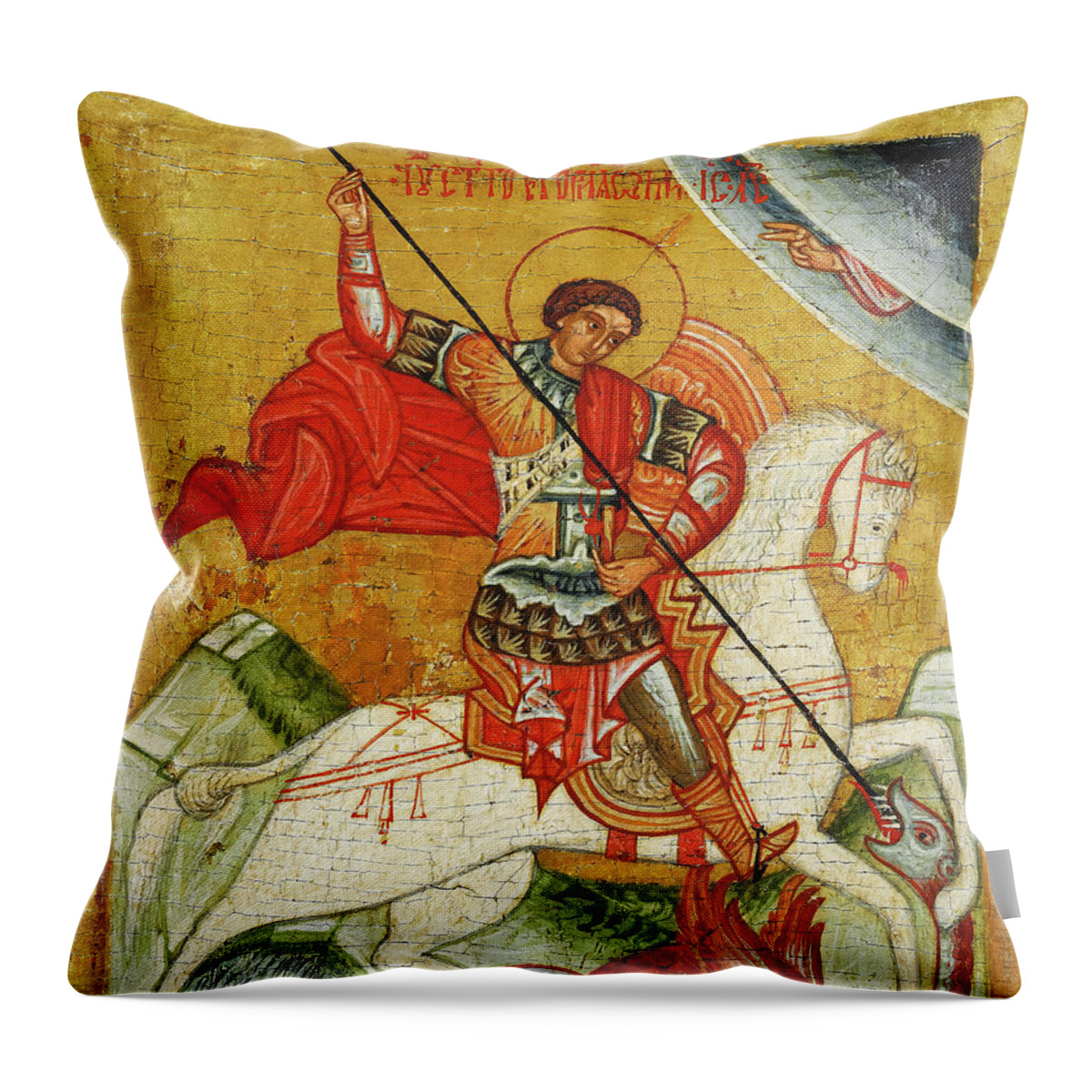 Russian Icon Throw Pillow featuring the painting Saint George and the Dragon by Russian Icon