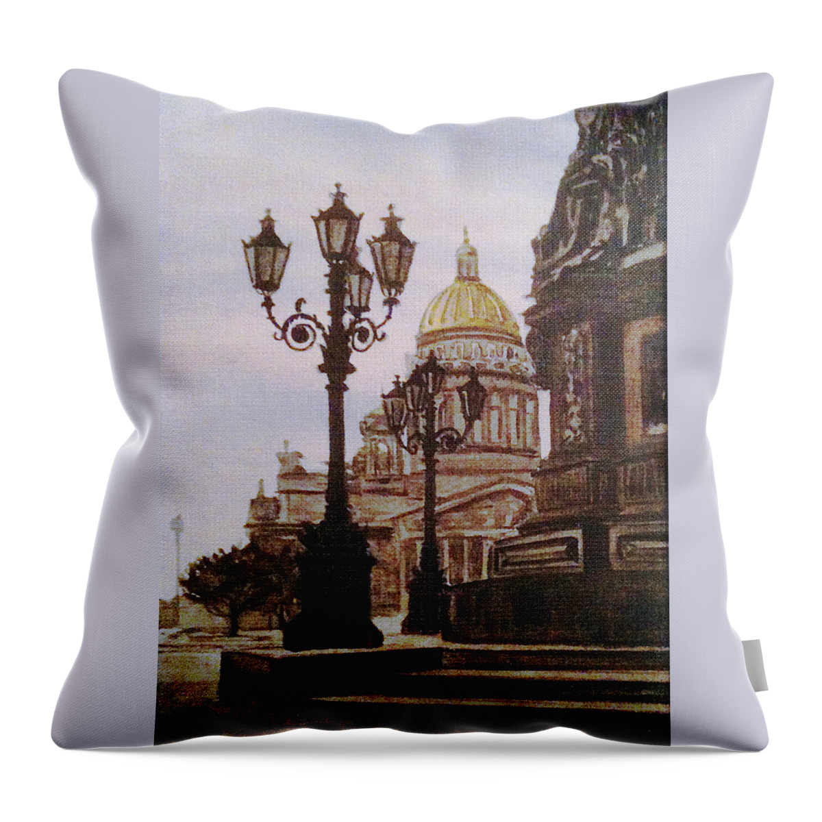 Saint Isaac's Cathedral Throw Pillow featuring the painting Saint Isaac's Cathedral by Masha Batkova