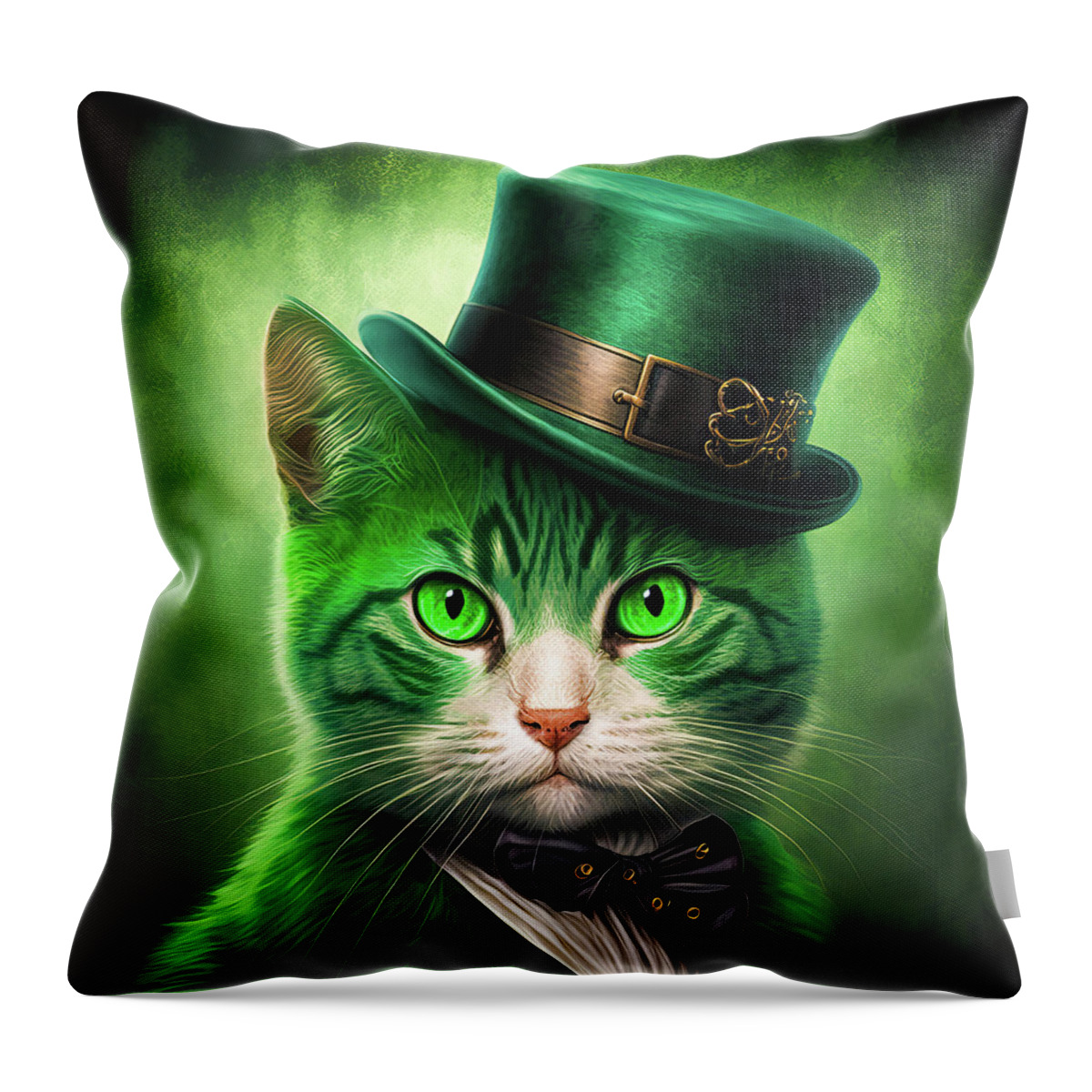 Cat Throw Pillow featuring the digital art Saint Patricks Day Cat 01 by Matthias Hauser