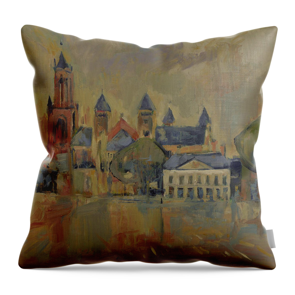 Maastricht Throw Pillow featuring the painting Saint Servaas Basilica Maastricht by Nop Briex