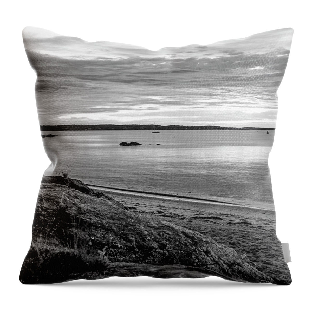 Salem Throw Pillow featuring the photograph Salem MA Waikiki Beach Sunrise Black and White by Toby McGuire