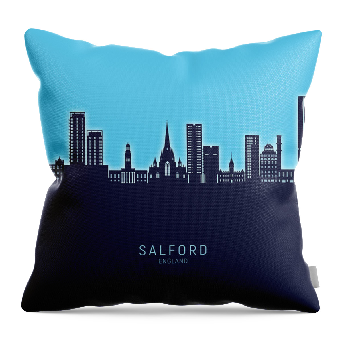 Salford Throw Pillow featuring the digital art Salford England Skyline #66 by Michael Tompsett