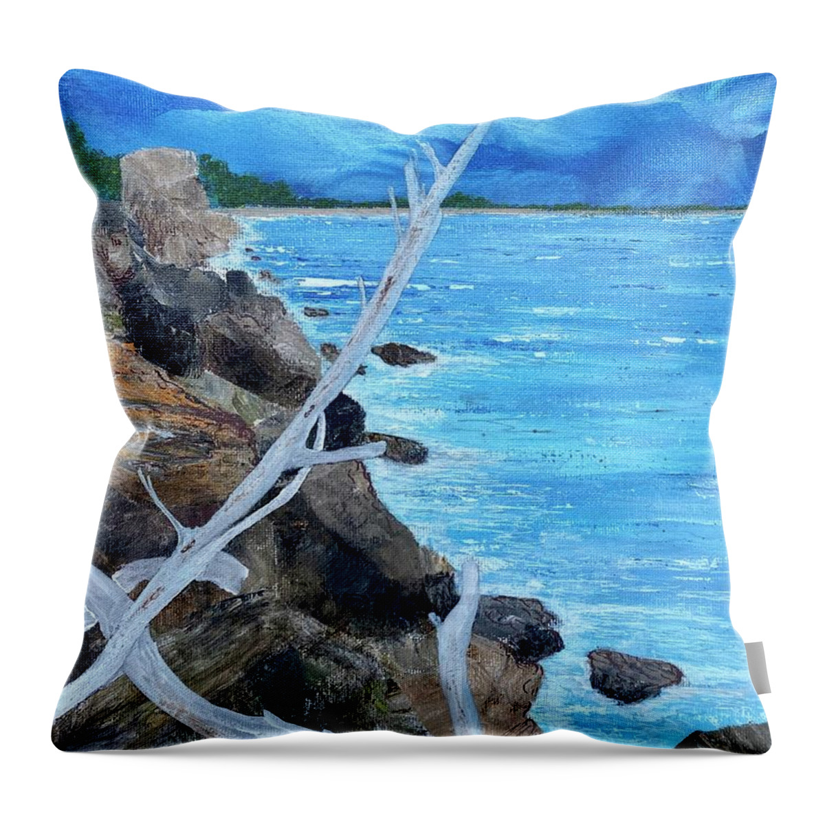 Seascape Throw Pillow featuring the painting Salinas seashore by Tony Rodriguez