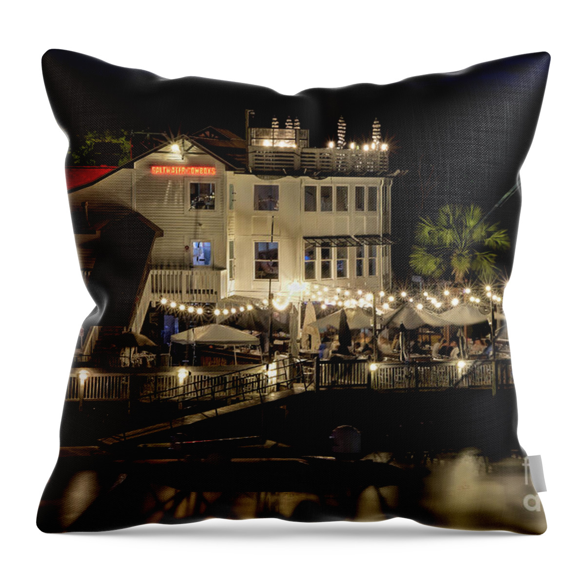 Saltwater Cowboys Throw Pillow featuring the photograph Saltwater Cowboys at Shem Creek by Shelia Hunt