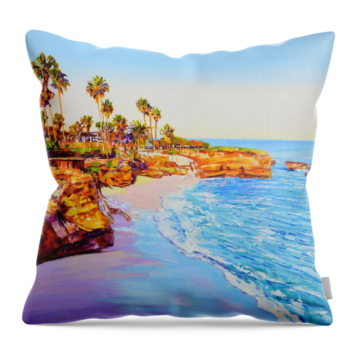 Ocean Throw Pillow featuring the painting 	San Diego Beach.California 5. by Iryna Kastsova