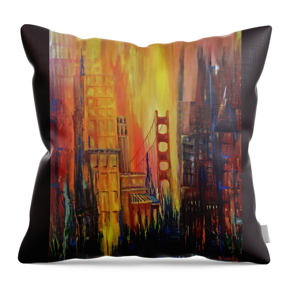 City Throw Pillow featuring the painting San Francisco Abstraction by Barbara Landry