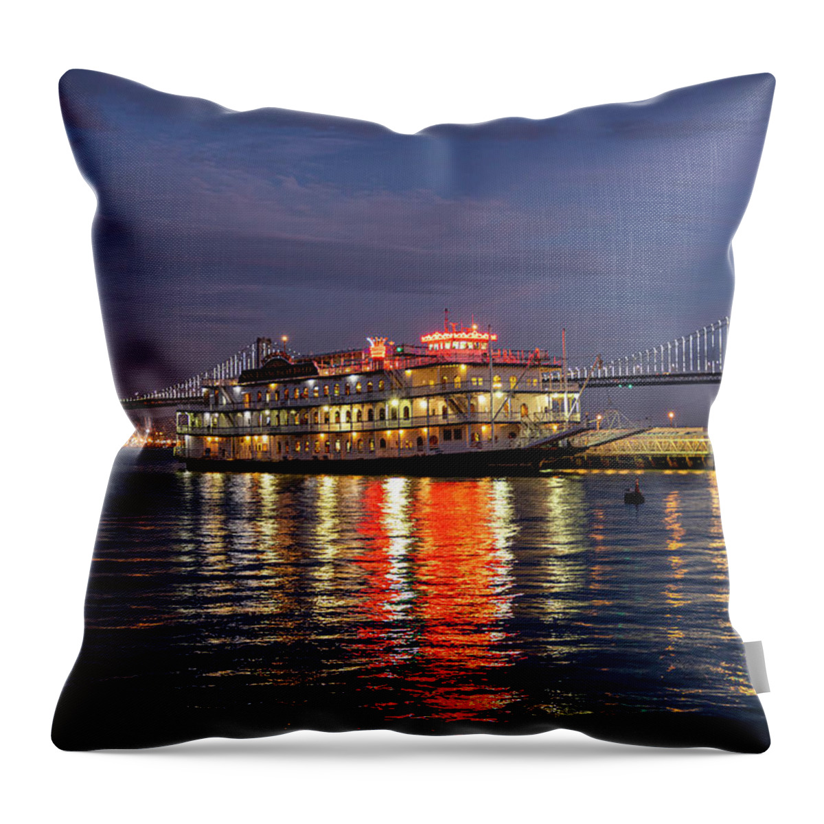 Boat Throw Pillow featuring the photograph San Francisco Belle at Nightfall by Bonnie Follett