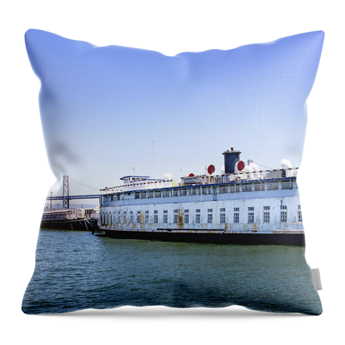 Wingsdomain Throw Pillow featuring the photograph San Francisco Belle Paddlewheel Boat And Ferryboat Santa Rosa At Pier 3 On The Embarcadero 0F7A3304 by Wingsdomain Art and Photography