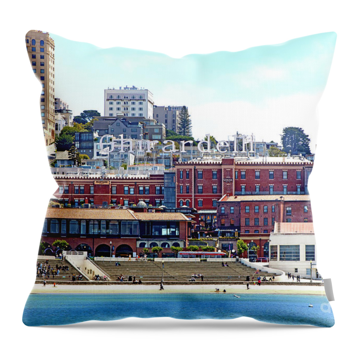Wingsdomain Throw Pillow featuring the photograph San Francisco Ghirardelli Square Ice Cream And Chocolate Factory R2531a by Wingsdomain Art and Photography