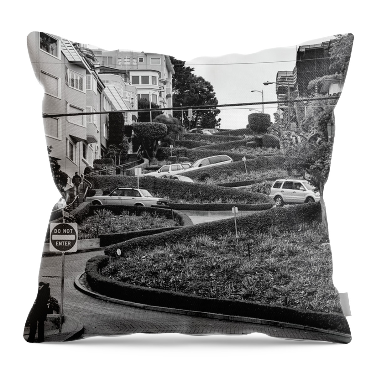 San Francisco Throw Pillow featuring the photograph San Francisco Lombard Street In Black and White by Gregory Ballos