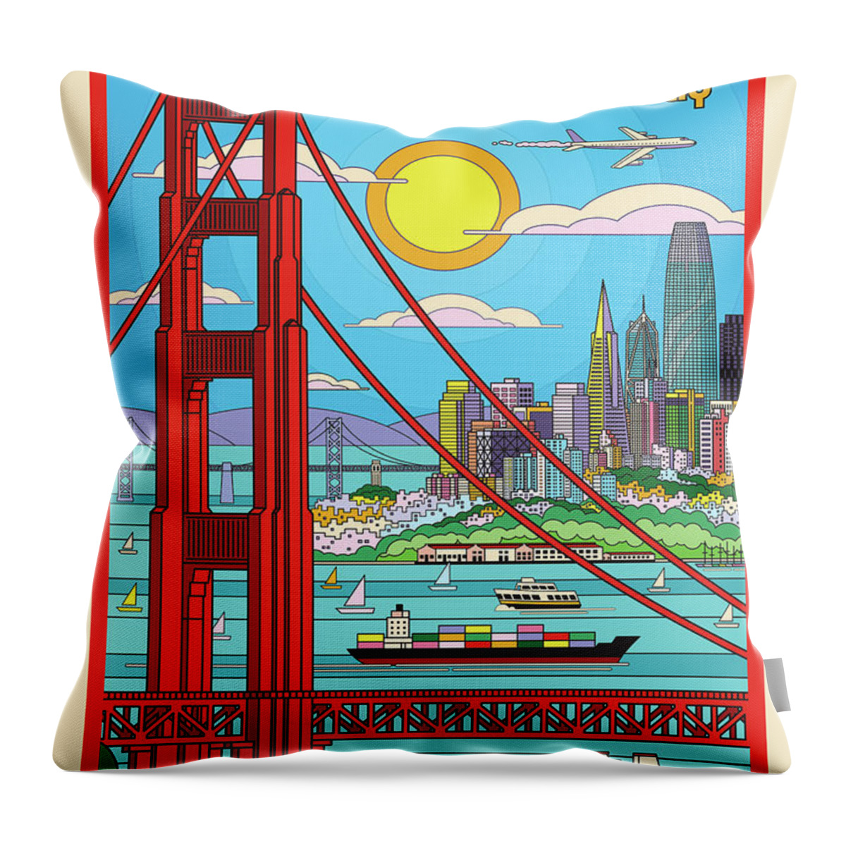 #faatoppicks Throw Pillow featuring the digital art San Francisco Pop Art Travel Poster by Jim Zahniser