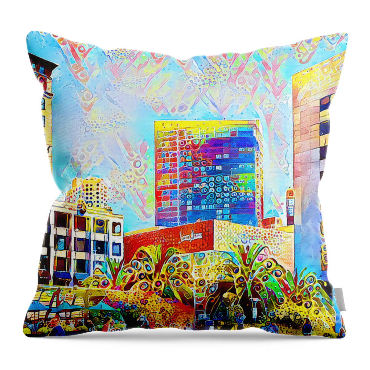 Wingsdomain Throw Pillow featuring the photograph San Francisco Union Square in Contemporary Vibrant Happy Color Motif 20200427 by Wingsdomain Art and Photography