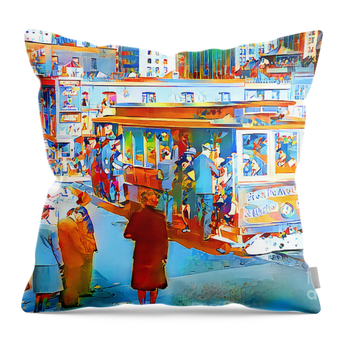 Wingsdomain Throw Pillow featuring the photograph San Francisco Vintage Cable Car in Vogue Esprit Colors 20200522v2 by Wingsdomain Art and Photography