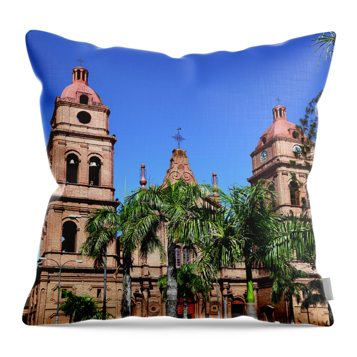 Santa Cruz Throw Pillow featuring the photograph San Lorenzo cathedral Santa Cruz Bolivia by James Brunker