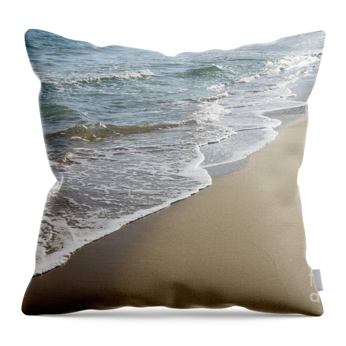 Mediterranean Coast Throw Pillow featuring the photograph Sandy beach and the Mediterranean Sea by Adriana Mueller