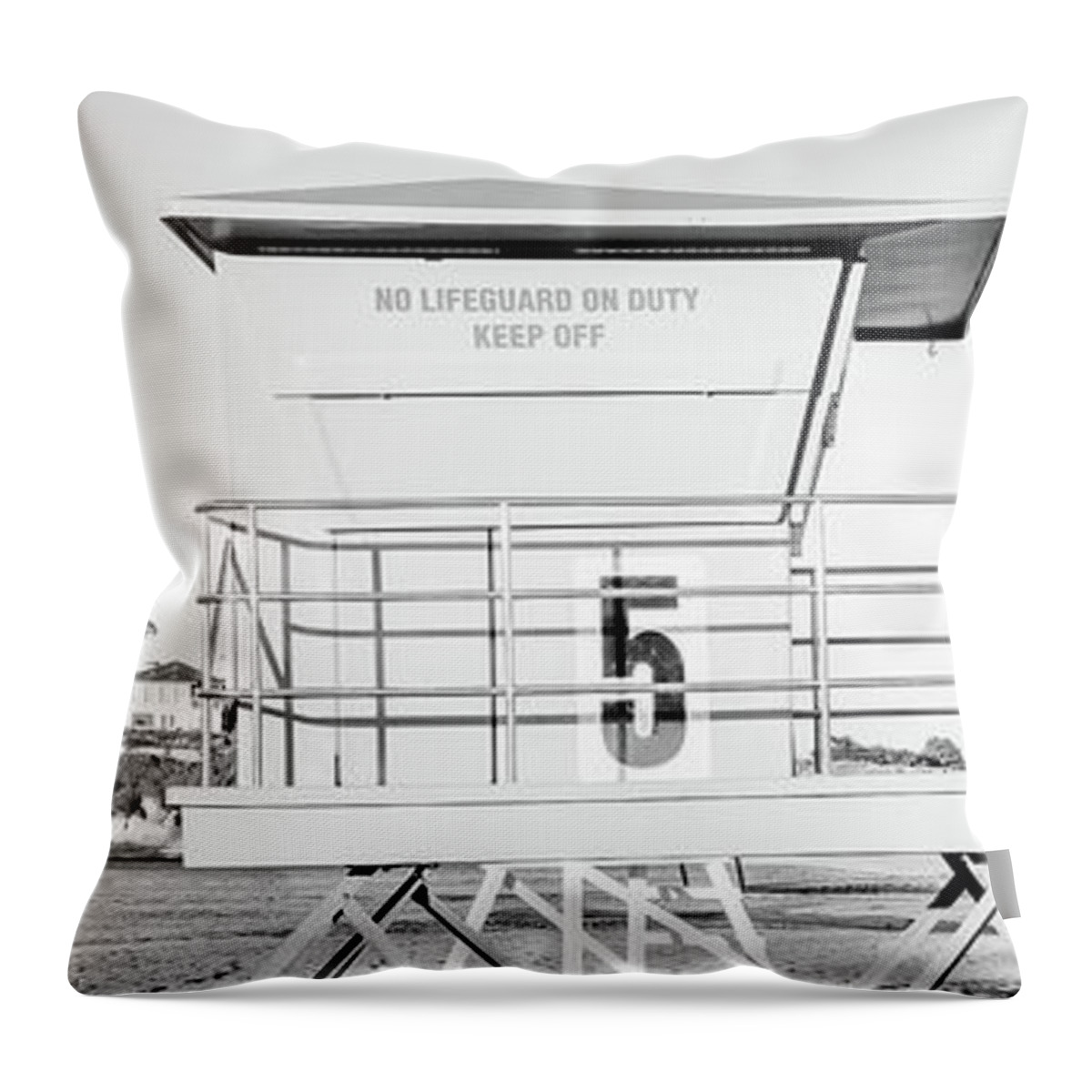 America Throw Pillow featuring the photograph Santa Cruz Lifeguard Stand Five Black and White Panorama Photo by Paul Velgos