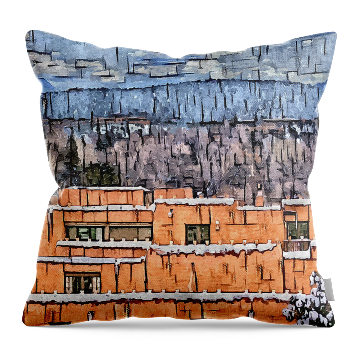 Southwest Throw Pillow featuring the digital art Santa Fe Luminarias by Aerial Santa Fe
