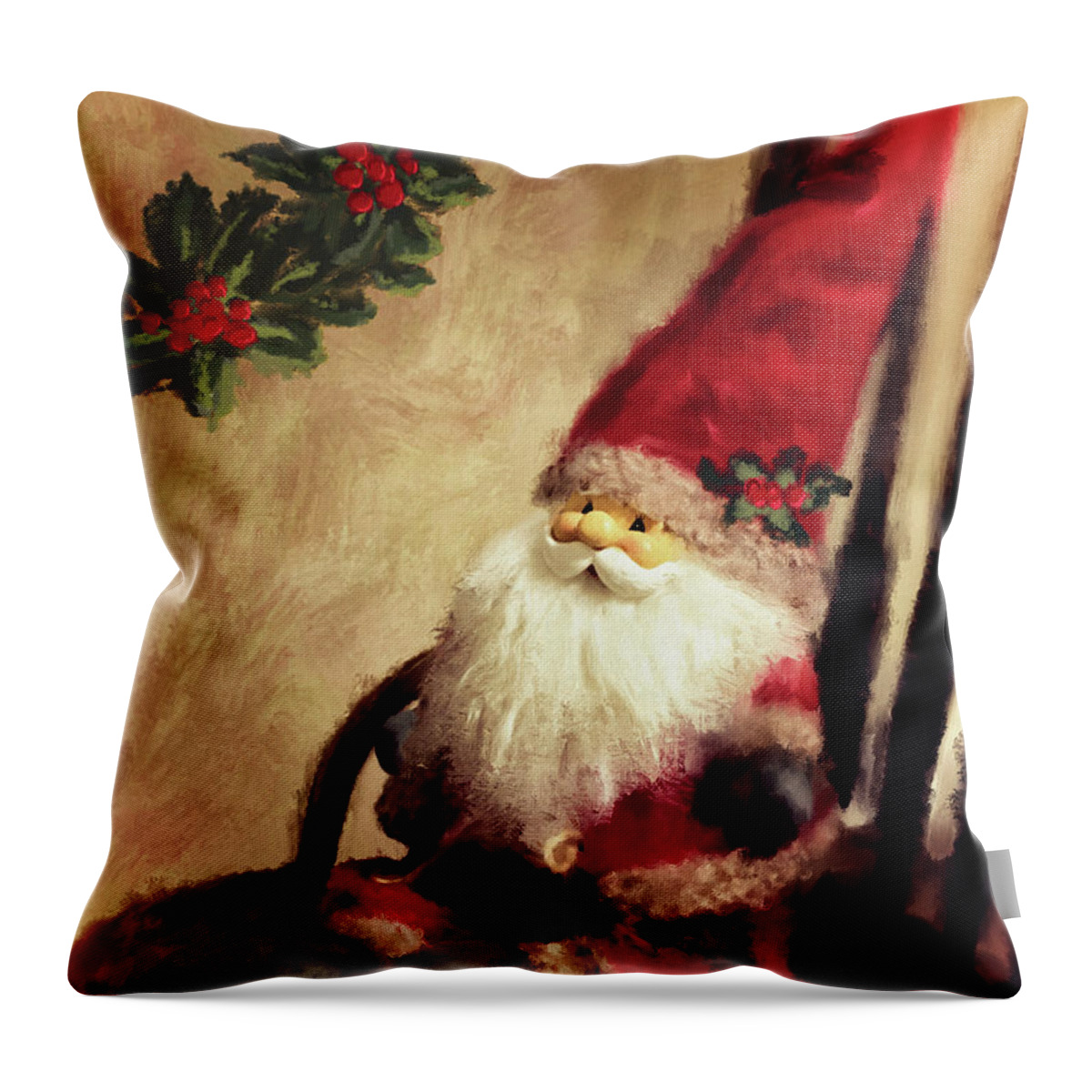 Santa Throw Pillow featuring the digital art Santa Gnome Takes A Break by Lois Bryan