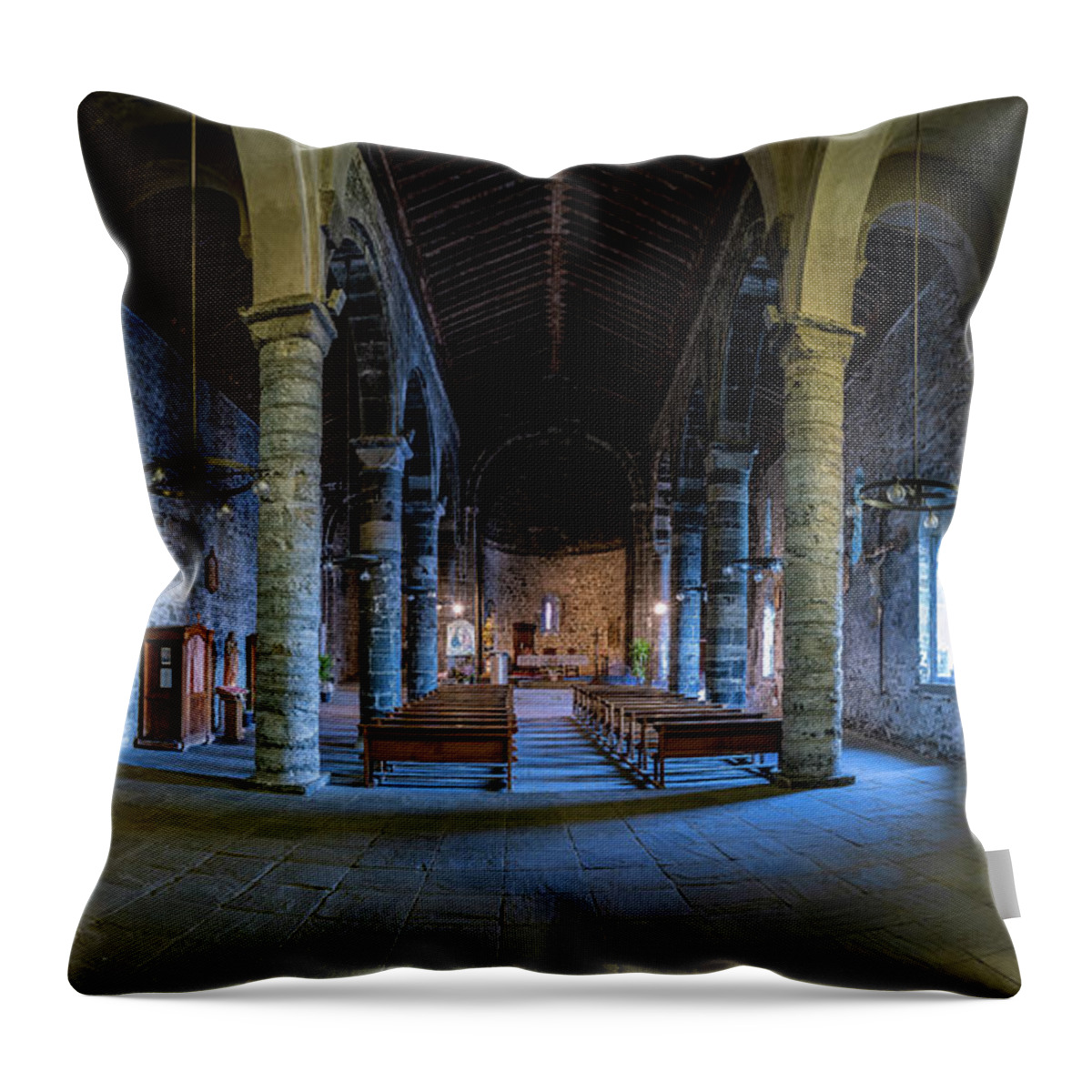 Cinque Terre Throw Pillow featuring the photograph Santa Margherita di Antiochia Church by David Downs