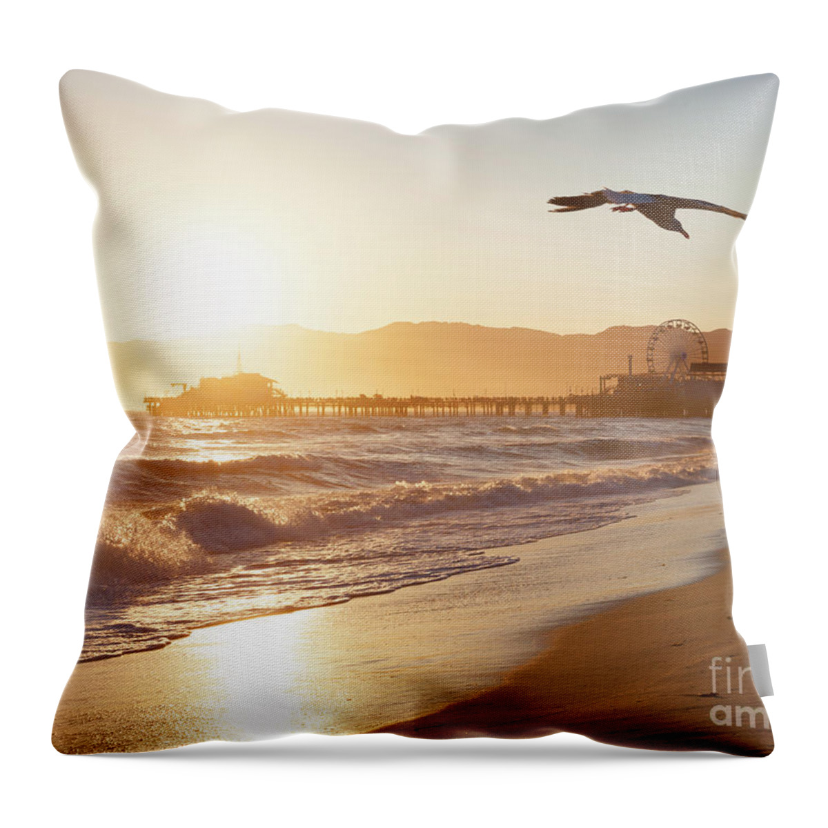 Santa Monica Throw Pillow featuring the photograph Santa Monica beach at sunset. Southern California by Stella Levi