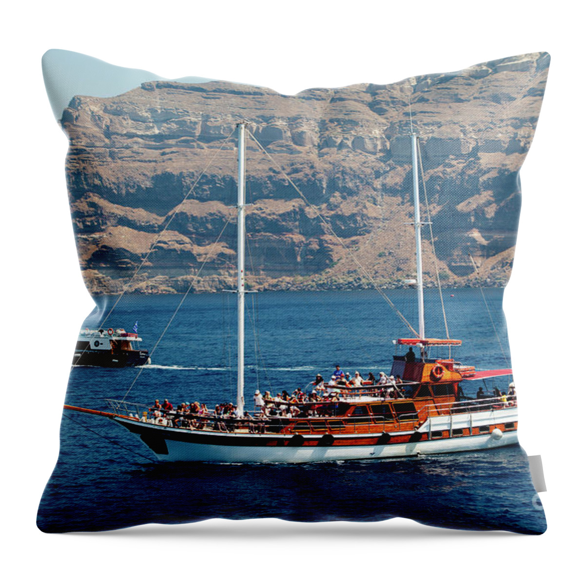 Santorini Throw Pillow featuring the photograph Santorini - Tourist Boats by Rich S