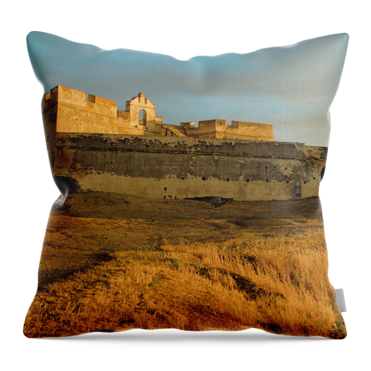Sao Sebastiao Throw Pillow featuring the photograph Sao Sebastiao Fort at Sunset by Angelo DeVal