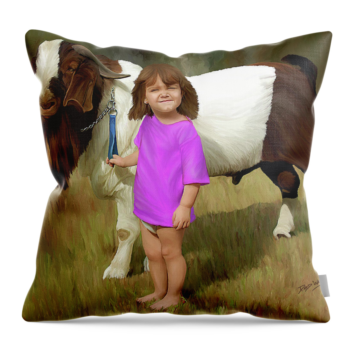 Pet Portrait Throw Pillow featuring the mixed media Sarah and Billy by David Wagner